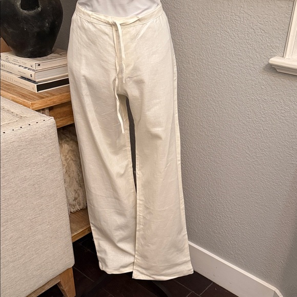Banana Republic Pants - Banana Republic White Drawstring Linen Blend Wide Leg Resort Wear Pants Large